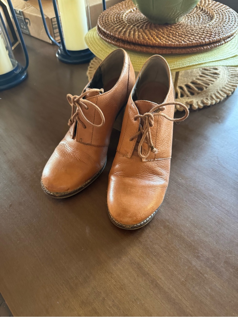 Banana Republic Cognac Lace-Up Leather Ankle Heeled Shoes Boots Loafers Size 9M